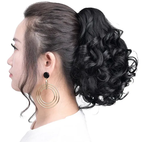 Miniatura 5 de Extensión de cola de caballo negra con clip de garra, ondulada, 10 pulgadas, 3.5 onzas, sintético, como verdaderos, postizos, para mujer, Yaki