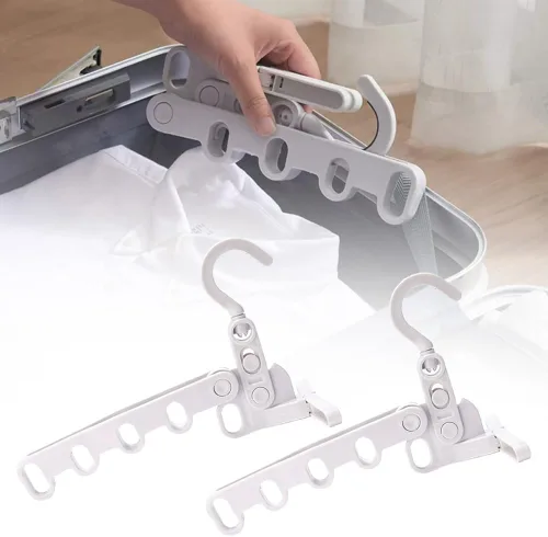 Miniatura 11 de 4 perchas plegables de viaje, colgador de ropa plegable portátil con 5 agujeros, colgador de ropa montado en la pared, estante de secado plegable