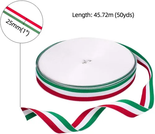Miniatura 3 de PH PandaHall Cinta de rayas rojas, blancas y verdes, de 50 yardas, bandera italiana, cinta patriótica, decoraciones navideñas italianas, cintas