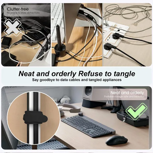 Miniatura 5 de 20 bridas de silicona para cables de 3 pulgadas, organizador de cables reutilizables pequeños para cables de carga, auriculares, cables de Negro
