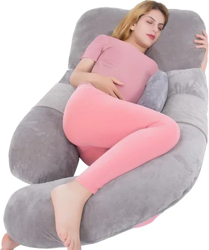Miniatura 13 de Almohada de cuerpo completo de 60 pulgadas, almohada de lactancia, maternidad y embarazo, almohadas extragrandes en forma de U con lado desmontable