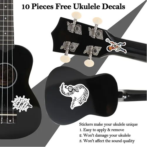 Miniatura 5 de Kit de ukelele soprano para principiantes de 21 pulgadas con correa de sintonizador de bolsa de concierto en línea gratuita, rápido de aprender