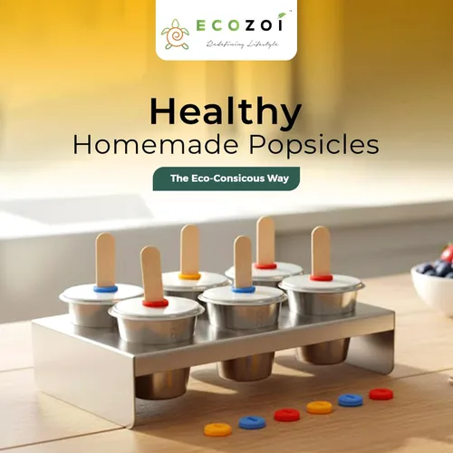 Miniatura 2 de Ecozoi Moldes y estante de acero inoxidable para paletas – 6 mini máquinas redondas de paletas de hielo + 30 palos de bambú reutilizables + 12