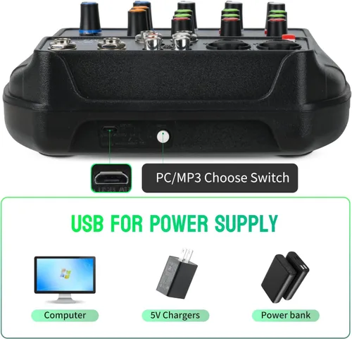 Miniatura 6 de Mezclador de audio para DJ, mezcladores de DJ, tablero de sonido de 4 canales con Bluetooth, NEW BAXS Sound Mixer Board XLR/1/4 pulgadas, entrada