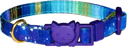 Miniatura 8 de Collar de gato con galaxia, Cosmos de azul y morado, 100% algodón, 3/8 pulgadas de ancho, 2 tamaños, hebilla de seguridad separable, hecho a mano