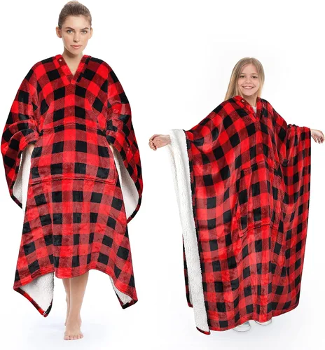 Miniatura 10 de Tirrinia Poncho Blanket Super Soft Comfy Plush Wearable Fleece 2-in-1 Blanket for Adult Women Men Kids
