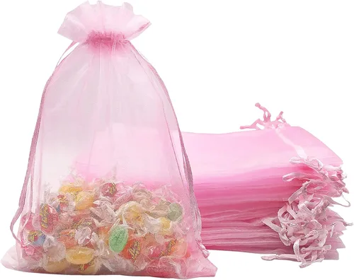 Miniatura 11 de Jexila - 100 bolsas de organza naranja de 5 x 7 pulgadas con cordón para calabazas de Halloween, bolsas de regalo para niños, bolsas de dulces