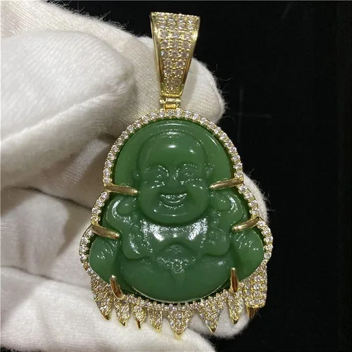 Miniatura 5 de Collar con colgante de jade verde con diseño de buda sonriente y sonriente de jade hecho a mano de 0.118in 23.6in