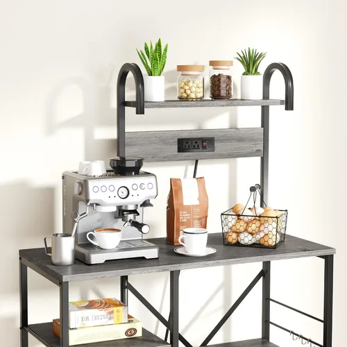 Miniatura 2 de JAMFLY Estante para hornear de cocina de 35.4 pulgadas con toma de corriente, mesa de café y soporte para horno microondas, estante de Gris
