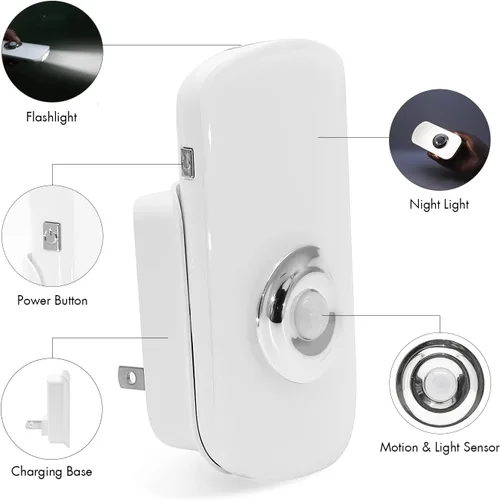 Miniatura 2 de Sensky Luz Nocturna con Sensor de Movimiento 3-en-1 Enchufable, Linterna Recargable, Luz de Emergencia para Dormitorio, Baño, Sala de Estar