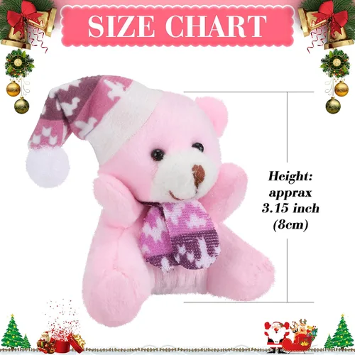 Miniatura 2 de 12 piezas de mini oso de Navidad de 3.15 pulgadas, oso de peluche suave, juguete de animal de peluche, adorno lindo para árbol de Navidad, llavero