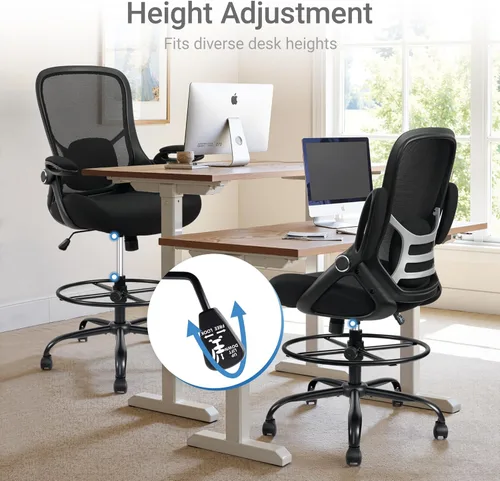 Miniatura 3 de HYLONE Silla de dibujo grande y alta de 400 libras, asiento grueso de 5 pulgadas, silla de oficina alta, reposabrazos abatibles, silla ergonómica