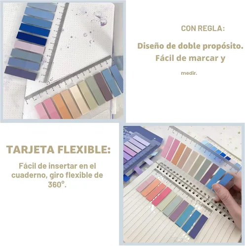 Miniatura 3 de 800 fichas adhesivas de índice, 4 juegos de fichas de índice de tiras, notas adhesivas con regla para marcar páginas y clasificar archivos