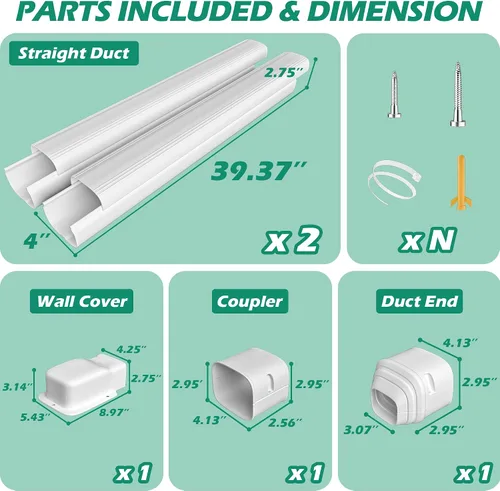 Miniatura 7 de Mini cubierta de línea dividida: 4 '' 7.5 pies línea ocultar para aire acondicionado mini split central AC HVAC - Cubierta de tubería decorativa