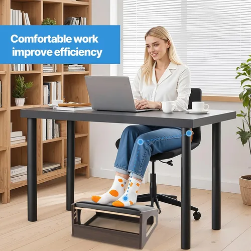Miniatura 3 de Reposapiés ergonómico, 4 alturas ajustables, reposapiés debajo del escritorio, almohadillas suaves, reposapiés para oficina, mejora la postura