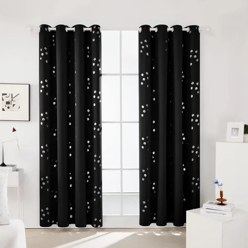 Miniatura 2 de Deconovo Cortinas opacas, cortinas negras con aislamiento térmico con ojales, estampado de lámina cúbica plateada, cortinas de ahorro de energía, 52