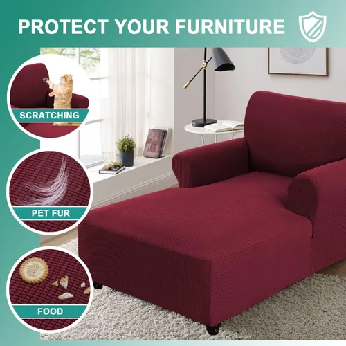Miniatura 4 de OKYUK Funda para tumbona de jacquard, elástica con doble brazo, lavable a máquina, protector de muebles suave para sala de estar y dormitorio (rojo)