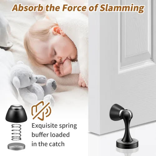 Miniatura 6 de KOLAKO Topes magnéticos para puerta, paquete de 4 topes de puerta mangetic, acero inoxidable, soporte de puerta de montaje en pared para mantener