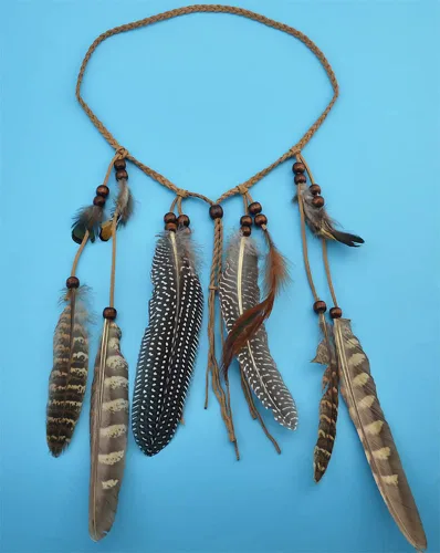 Miniatura 6 de Diadema de plumas indias, tocado ajustable marrón, borlas tribales de plumas, cuerda de cáñamo para carnaval, disfraz hippie, fiesta, festival
