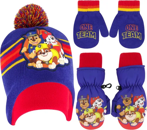 Nickelodeon Paw Patrol - Gorro de invierno para niños pequeños con guantes de punto y guantes de esquí aislados, para niños de 2 a 4 años, Paw Patrol