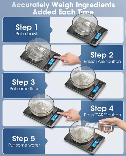Miniatura 4 de Nicewell - Báscula de alimentos digital de 22 libras, báscula de cocina gris de acero inoxidable, peso en gramos y onzas para cocinar y hornear