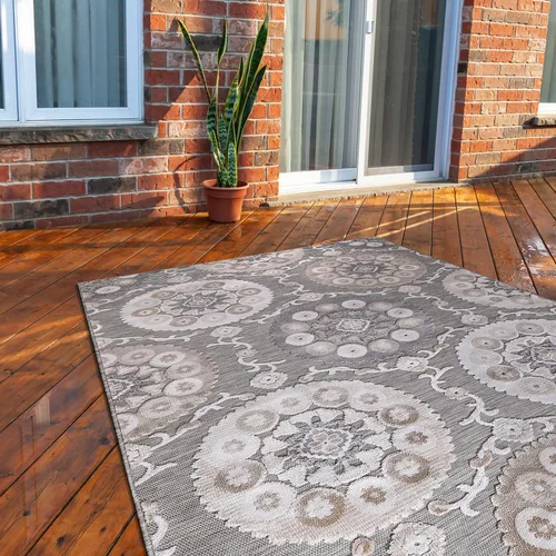 Miniatura 19 de CAMILSON Alfombra para Interiores y Exteriores, Alfombras de Área Azules 5x7 con Hojas Tropicales Botánicas para Patios Interiores y Exteriores