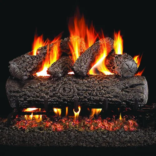 RealFyre Peterson - Juego de troncos de roble de 24 pulgadas con quemador de llama doble G45 ventilado, luz de fósforo (gas natural)