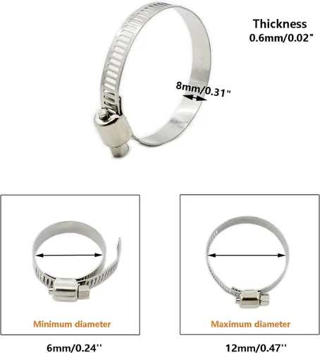 Miniatura 2 de 20 abrazaderas de cable, abrazaderas ajustables de acero inoxidable 304 para conductos, abrazadera de tubo, abrazadera de conducto de aire