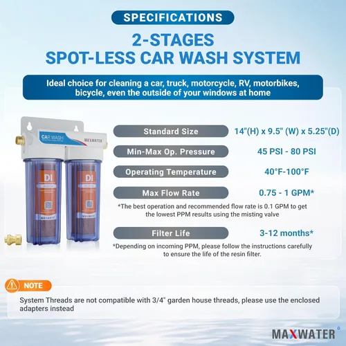 Miniatura 5 de Max Water Unidad de enjuague de auto desionizada de 2 etapas, desionizador de agua de alta calidad para sistema de agua de lavado de autos, RV