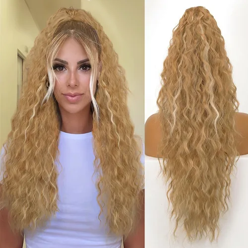 Miniatura 58 de ORSUNCER Extensión de cola de caballo de 18" con pinza rizada, cola de caballo esponjosa, extensiones de pelo sintético de aspecto natural para mujer