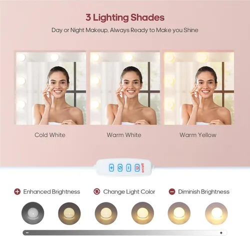 Miniatura 3 de HAUOMS Tocador con luces y espejo, tocador de maquillaje de 11 cajones con tira de alimentación, 6 estantes abiertos, escritorio de tocador de 43.3