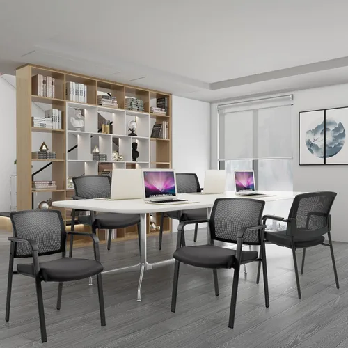 Miniatura 9 de CLATINA Sillas de oficina apilables para recepción de invitados con brazo, silla de sala de espera con respaldo de malla con asiento de tela Negro