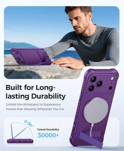 Miniatura 4 de ASAFCASE Funda magnética para iPhone 17 Pro, soporte integrado, compatible con MagSafe, resistente caída de grado militar, control de cámara, funda