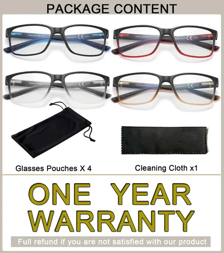 Miniatura 3 de Gafas de lectura para hombres, paquete de 4 elegantes lentes para lectura de computadora con bisagras de resorte, filtro antideslumbrante/fatiga