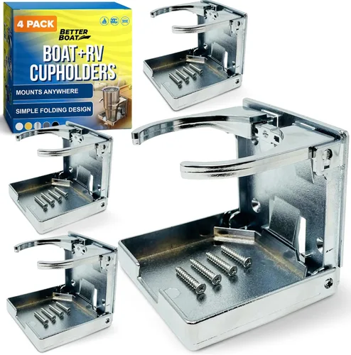 Miniatura 8 de Portavasos para barco, juego de 4 soportes plegables para bebidas, montaje en pared para lancha, caravana y autocaravana, grado marino, color gris