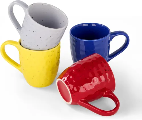 Juego de 4 tazas de café de cerámica grandes de 14 onzas con asas, café, ensalada, fideos, etc. tazas para café con leche de cereales, colores