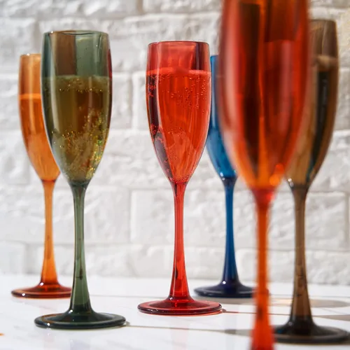 Miniatura 5 de The Wine Savant - Juego de 6 copas de champán de plástico acrílico estilo europeo Copas de champán coloreadas reutilizables para brindis 100%