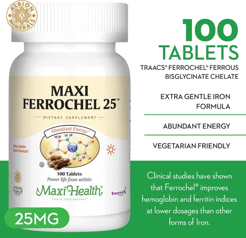 Miniatura 2 de Maxi Health Suplemento de hierro - Suplementos suaves de hierro para hombres y mujeres - fumarato ferroso - Ferrochel 25 mg para anemia y producción