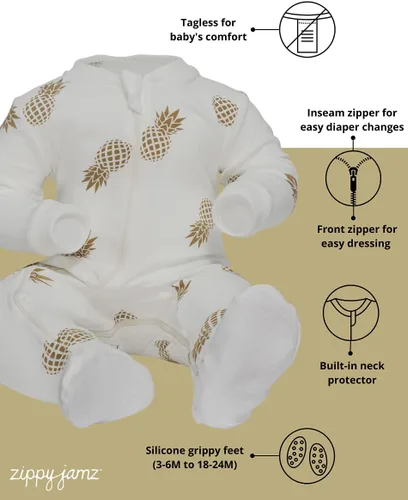 Miniatura 29 de ZippyJamz - Pijama orgánica para bebé con pies y cremallera para cambiar pañales fácil y rápido