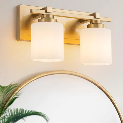 Miniatura 29 de 1 Luminaria Moderna de Baño sobre Espejo, Luces de Tocador Negro Dorado para Apliques de Pared de Baño con Pantallas de Vidrio Blanco Lechoso
