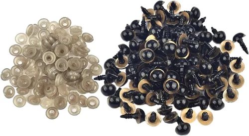 Miniatura 12 de Queenbox 100 tornillos de seguridad de plástico de 0.394 pulgadas con arandelas, globo ocular redondo de animales amigurumi, fabricación de azul