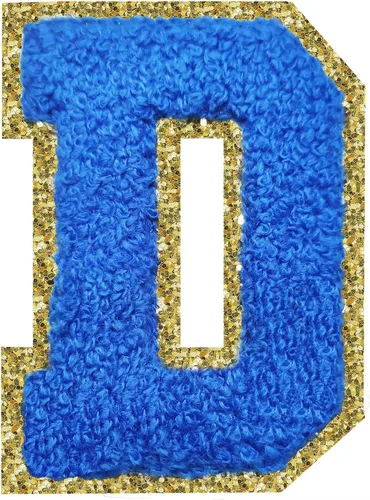 Miniatura 156 de Parches de letras termo-adhesivas de felpilla para chaquetas, parches de letras universitarias con brillantina para planchar en la letra azul A