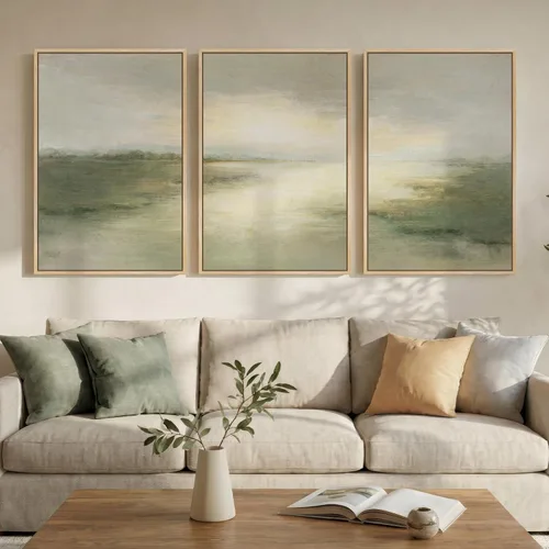 Miniatura 40 de Framed Sage Green Abstract Landscape Wall Art for Bedroom, 3 Piece Modern Canvas Prints Paintings Artwork for Walls, Minimalist Nature Pictures for
