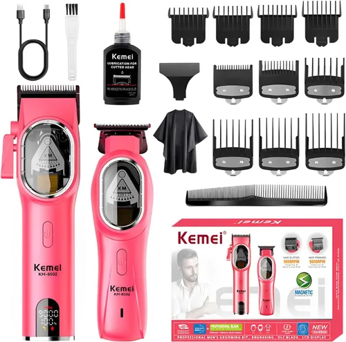 KEMEI KM-8502 - Juego de cortapelos y recortadora de pelo profesional inalámbrica para hombres, kit de corte de pelo eléctrico de peluquería de 9000