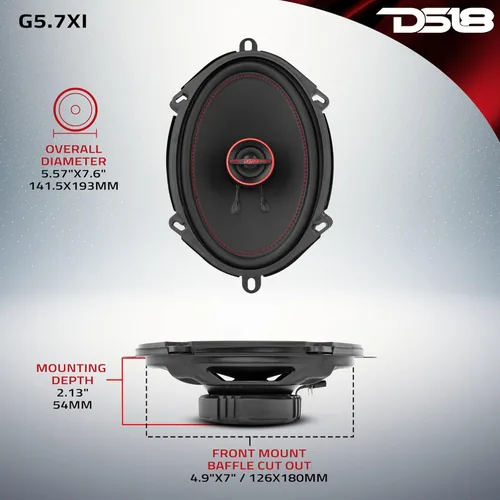 Miniatura 4 de DS18 G5.7Xi GEN-X 5x7 Altavoces coaxiales de 2 vías, 150 vatios de potencia máxima, 4 ohmios, altavoz de rango completo con tweeter de cúpula, ideal