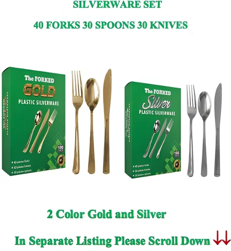 Miniatura 5 de FORKED - Cuchillos desechables de plástico dorado de 50 piezas, cubiertos de alta resistencia, cuchillos de sopa duraderos y desechables