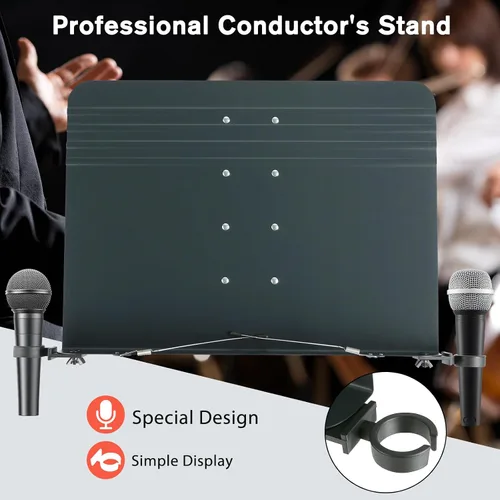 Miniatura 6 de RANMING Soporte de música resistente de doble uso, plegable, para partituras, soporte ajustable para notas musicales con soporte para micrófono, Azul
