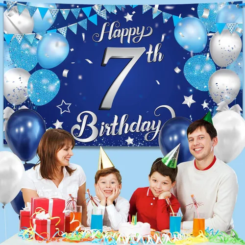 Miniatura 6 de KatchOn, Cartel XtraLarge de feliz cumpleaños 7 – 72 x 44 pulgadas Decoraciones de cumpleaños para niños y niñas Fondo de pancarta Hbd para Azul
