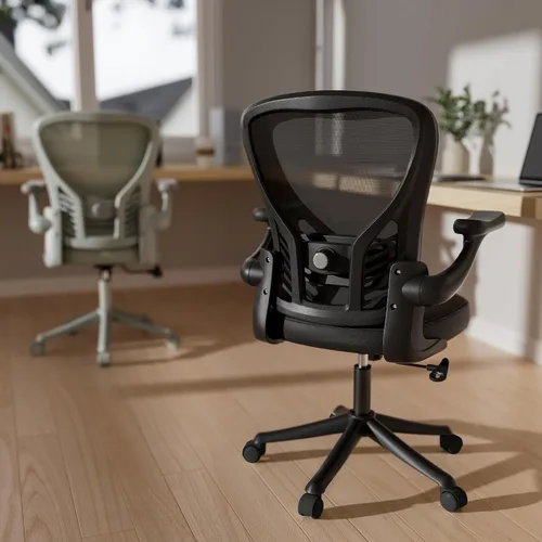 Miniatura 8 de GYI - Silla de escritorio ergonómica de malla, color negro Brazos abatibles 3D, soporte lumbar ajustable, altura ajustable, sala de estudio