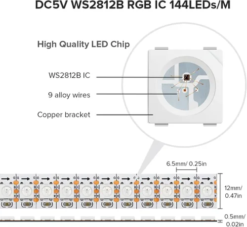 Miniatura 2 de SEZO WS2812B Tira de luz LED 3.3FT/1M 144LEDs/m direccionable individualmente programable 5050SMD Digital RGB aleación alambres Flexible Dream